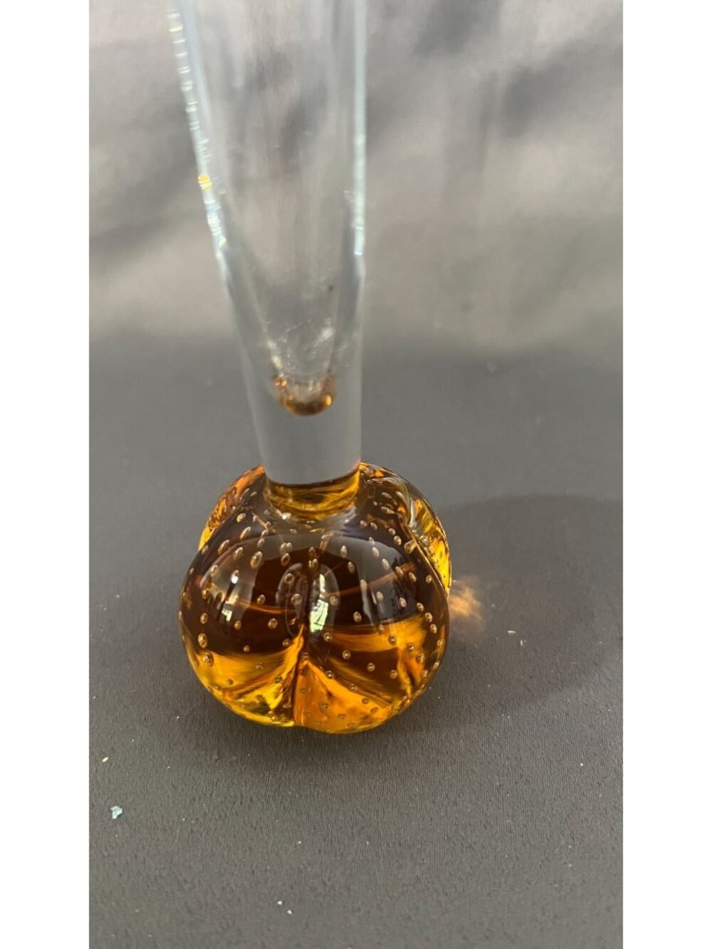 Amber Bubble Base Clear Blown Glass Bud Vase Elegant Handcrafted - Picture 2 of 5